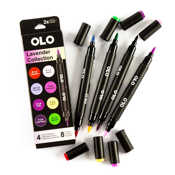 OLO Alcohol Markers 4 Pack Double Ended - 8 Colours Brush & Brush - 909949