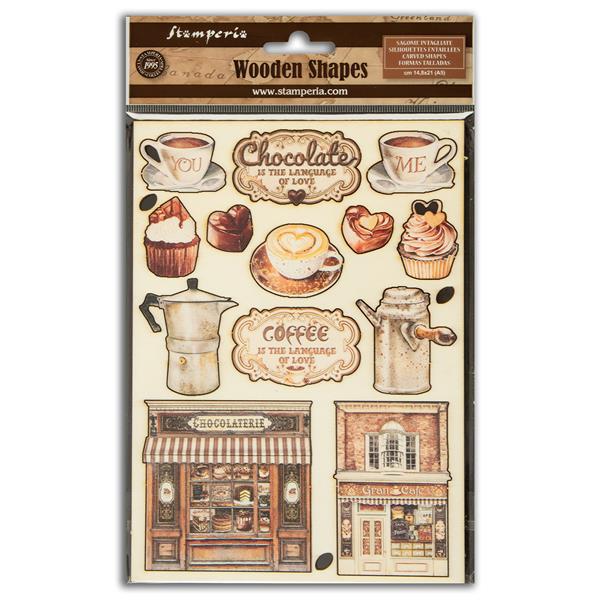 Stamperia Coffee and Chocolate A5 Colored Wooden Shapes - 920395