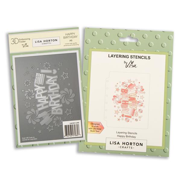 Lisa Horton Crafts Happy Birthday A6 3D Embossing Folder & Layeri - 920844