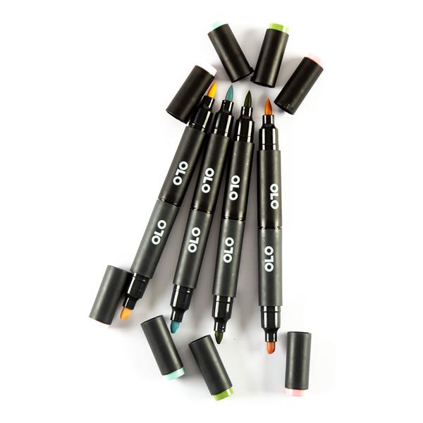 OLO Alcohol Markers Double Ended Brush & Chisel 8 Markers 4 Colou - 935803