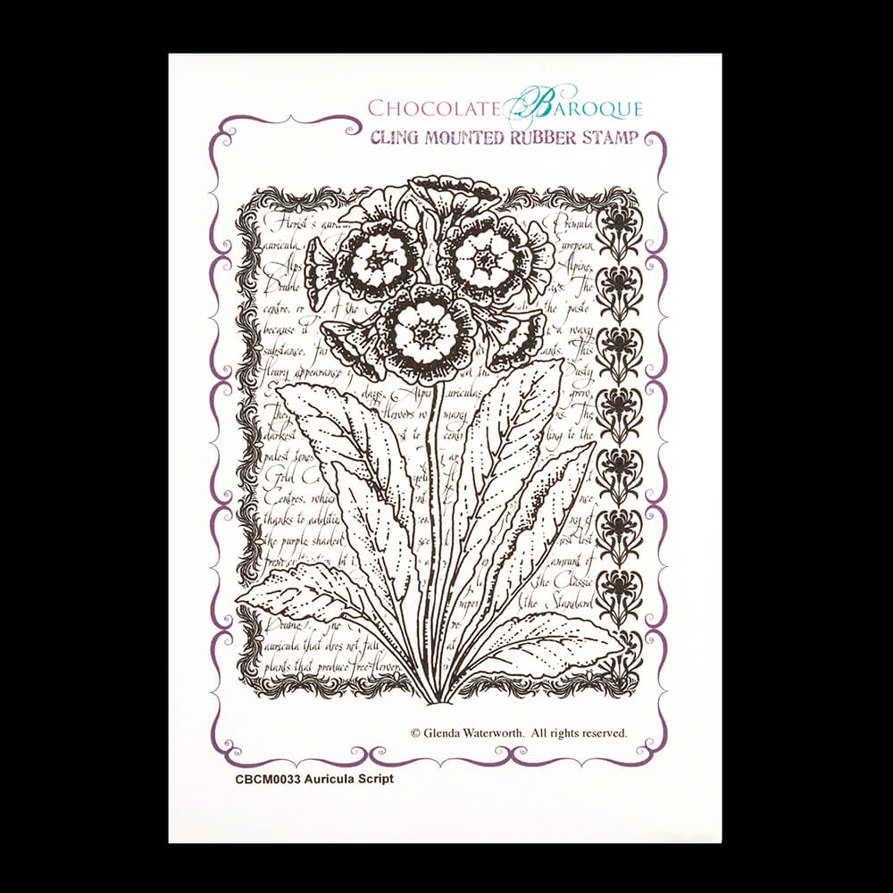 Chocolate Baroque Auricula Script A6 Cling Mount Rubber Stamp
