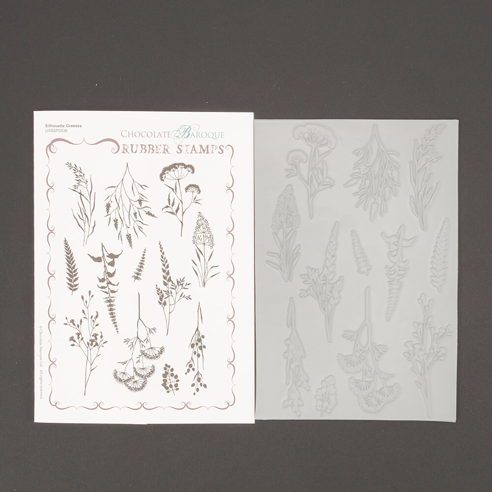 Chocolate Baroque Silhouette Grasses UnMounted A5 Stamp Sheet