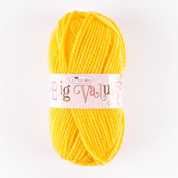 King Cole Yellow Big Value Chunky Yarn - 100g - 100% Premium Acry - 951993