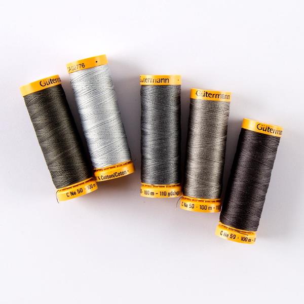 Gutermann Grey 100% Cotton Thread Bundle - 5 x 100m Reels - 957480