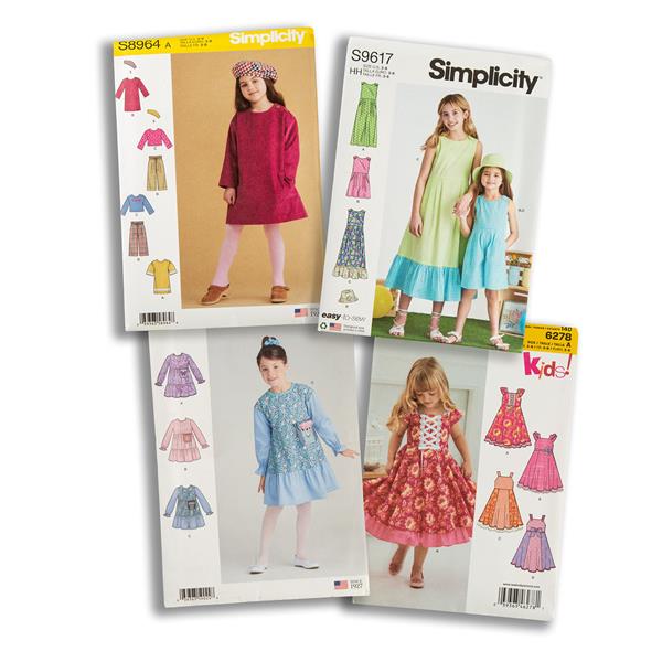 Simplicity & New Look 4 Piece Girl's Dress Pattern Bundle Ages 3- - 962620