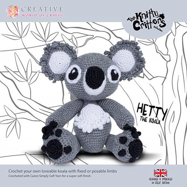 Knitty Critters Hetty The Koala Crochet Kit - Assorted Yarn, Hook - 965009