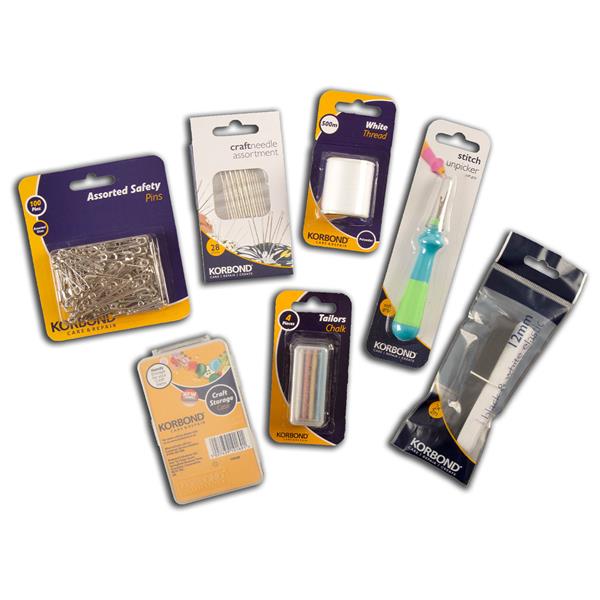Korbond Sewing Assortment - Safety Pins, Craft Needles, 12mm Elas - 965534