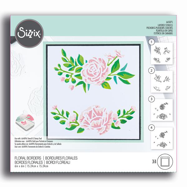 Sizzix Floral Borders Layered Stencils By Olivia Rose - 4 Stencil - 965936