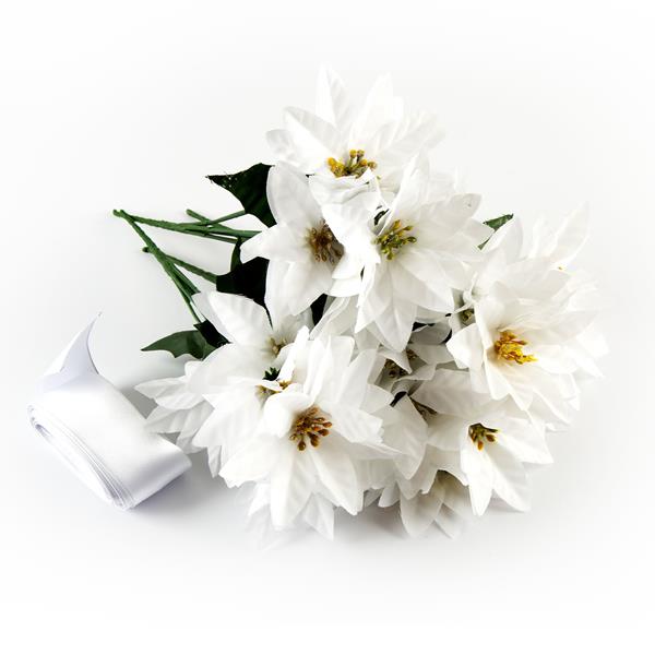 Dawn Bibby 4 x Bunches OF White Poinsettia & White Wired Ribbon - - 967018