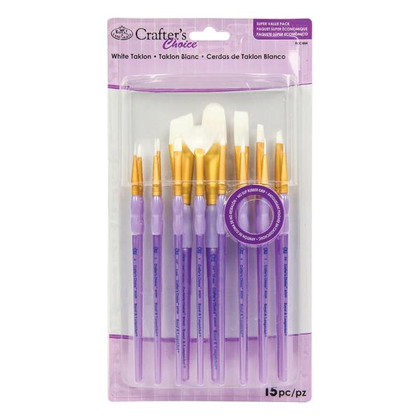 Crafter's Choice Carded Brush Set - White Taklon - 15 Pieces - 971333