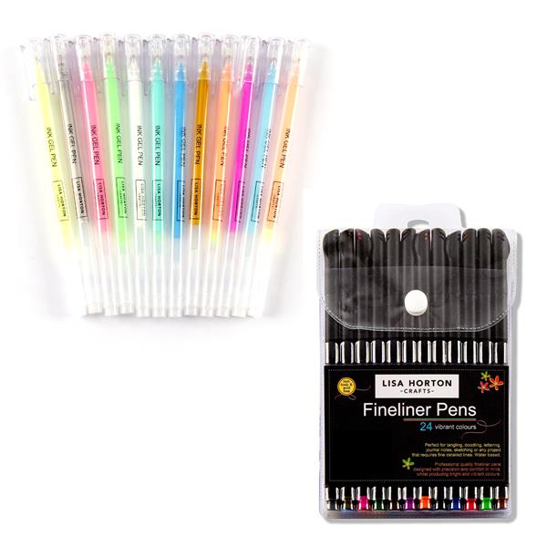 Lisa Horton Crafts Pen Bundle - 12 x Gel Pens & 24 x Fineliners - 974651