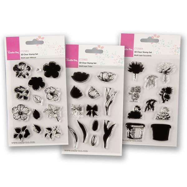 Crafts Too Clear Multilayer Stamps - 3 Sets Hibiscus, Tulip & Suc - 989179