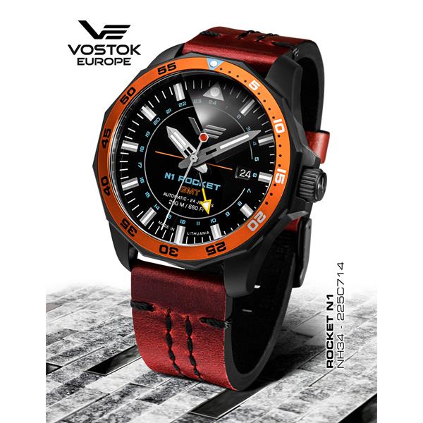 Vostok Europe N1 Rocket PVD Automatic GMT with Leather Strap - 993140