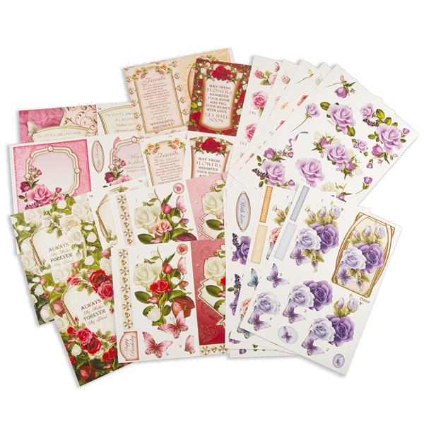 Red Button Coming Up Roses Decoupage Card Making Pack - 18 Sheets - 994487