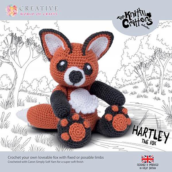 Knitty Critters Hartley The Fox Crochet Kit - Assorted Yarn, Hook - 995254