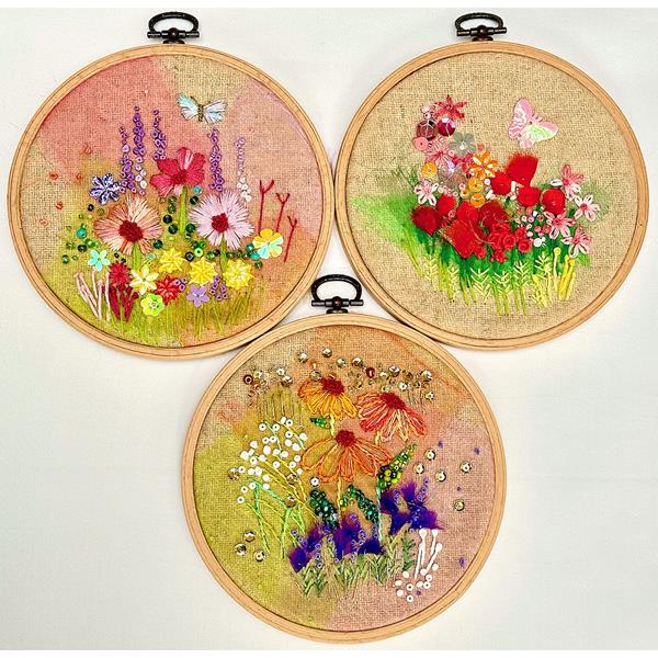 Rowandean Embroidery Poppies, Foxgloves & Heleniums 3 Piece Mini  - 995935